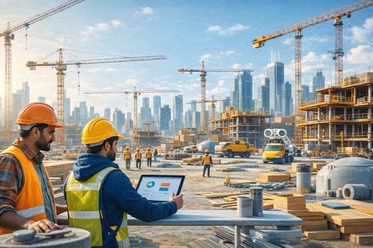 موقع عمل يوضح تنفيذ أعمال المقاولات والصيانة