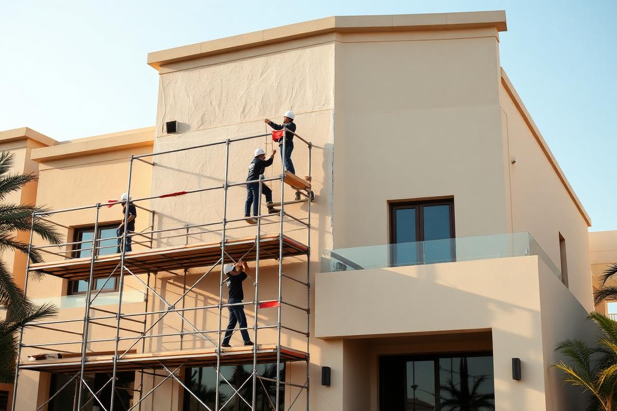 أعمال ترميم واجهة مبنى